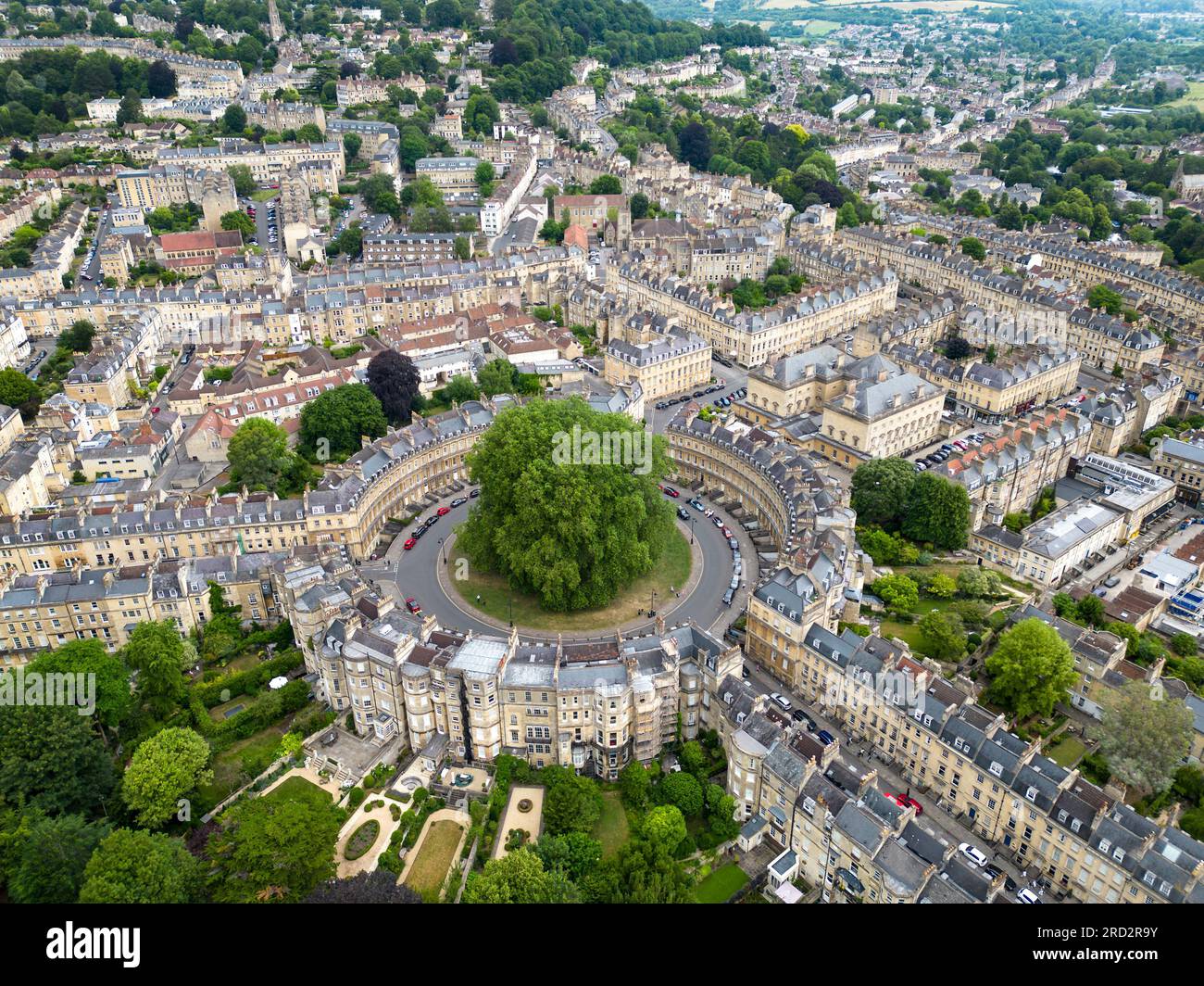 Blick aus der Vogelperspektive auf den Circus, Bath, Somerset, England Stockfoto