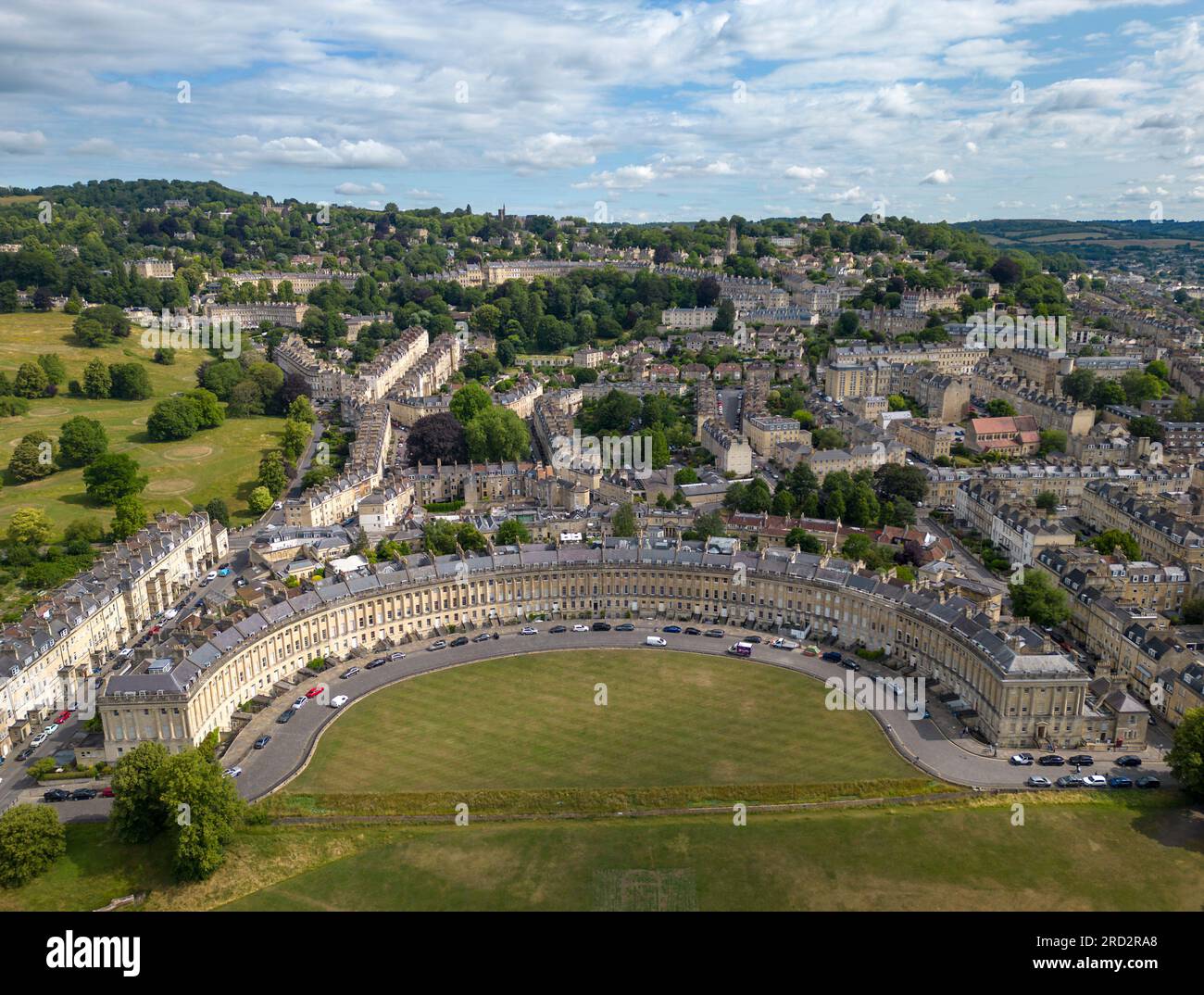 Luftaufnahme, Royal Crescent, Stadt Bath, Somerset, England Stockfoto