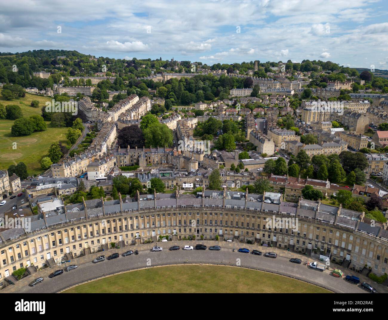 Luftaufnahme, Royal Crescent, Stadt Bath, Somerset, England Stockfoto