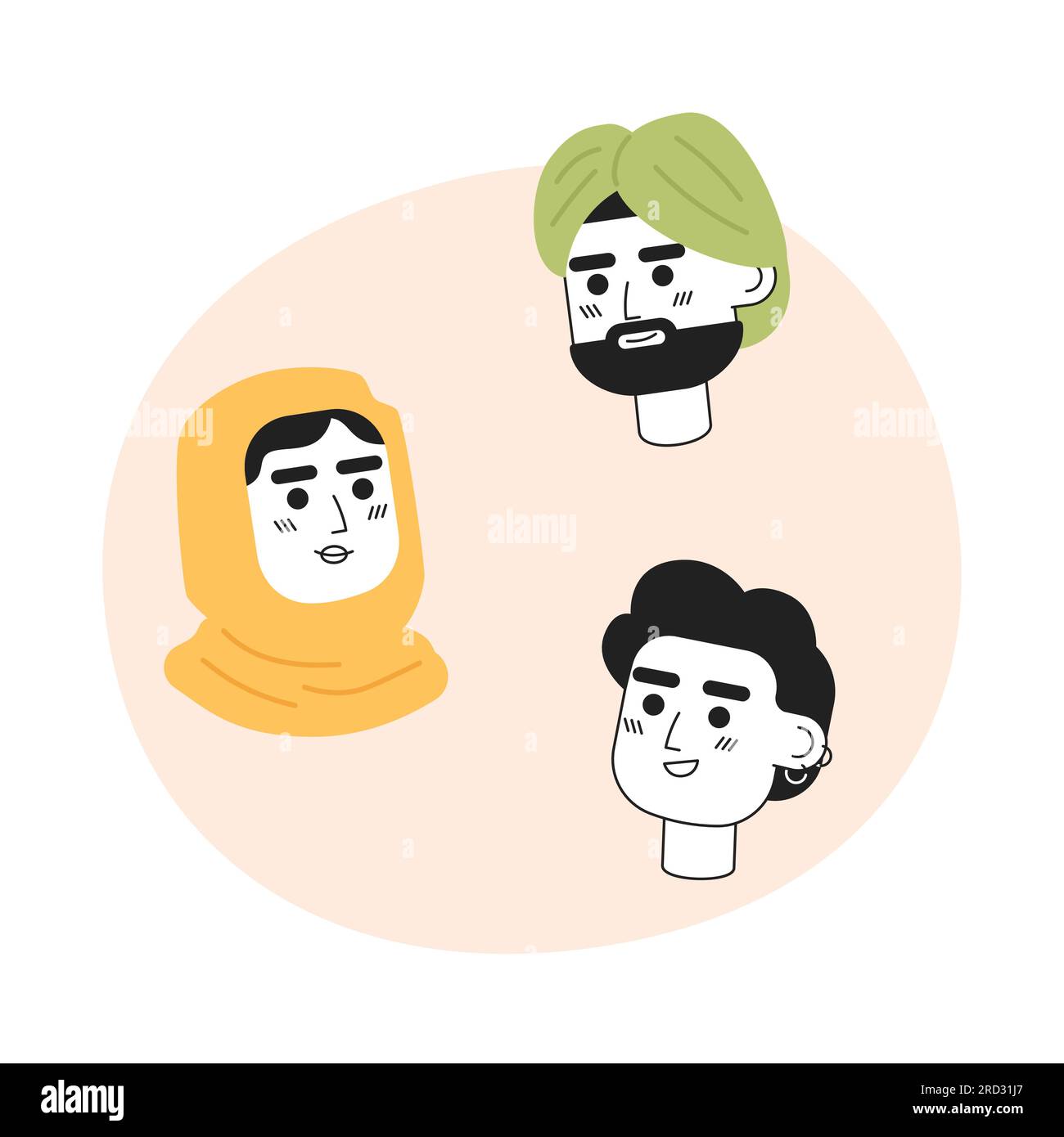Multiraced semi Flat Vector characters Head Stock Vektor