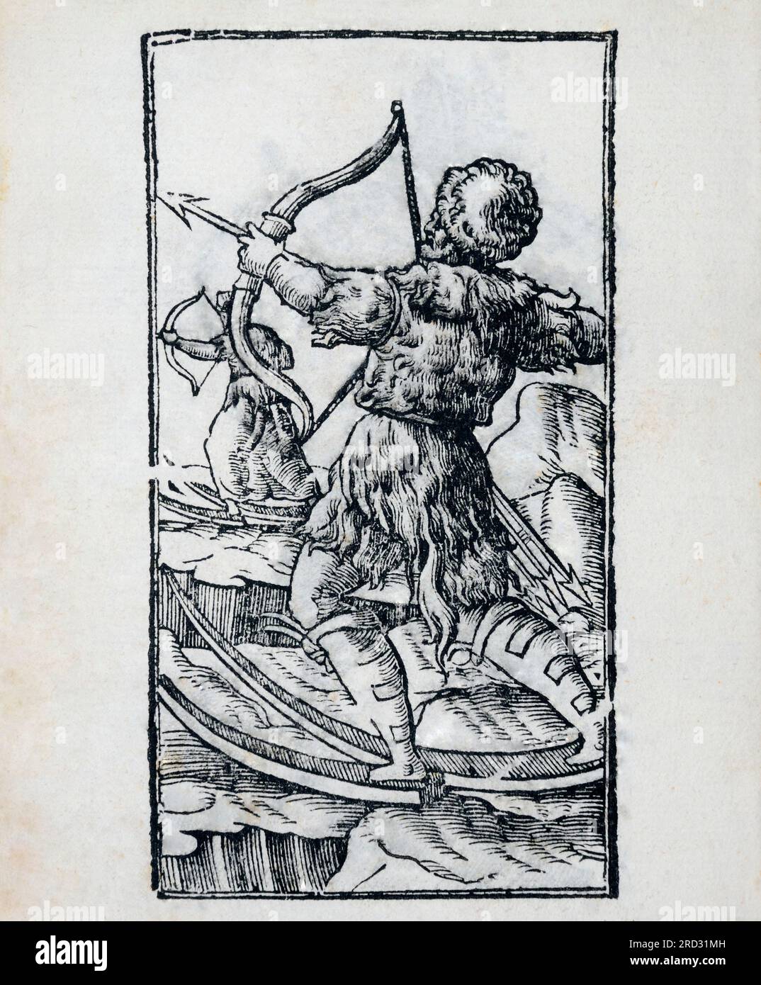 Ein Bild von Biarmen Bogenschützen, mit Bogen, Pfeilen und Skiern. Ein biarmer Mann war selbststolz, was Wikingerführer Ragnar Lodbrok bemerkte. Ra Stockfoto
