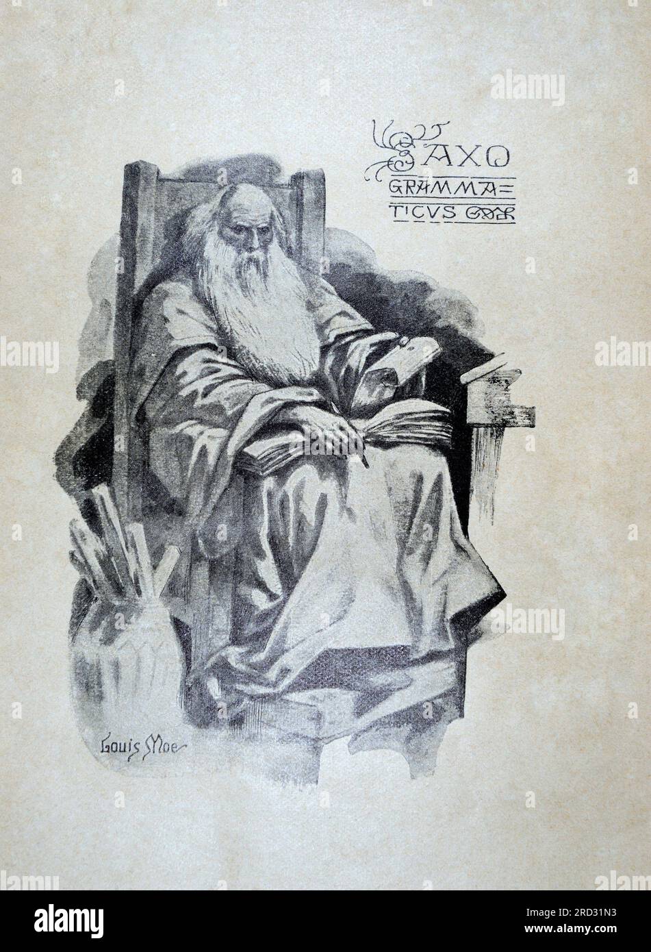 Saxo Grammaticus (c. 1150–c. 1220), auch bekannt als Saxo cognomine Longus, war ein dänischer Historiker, Theologe und Autor. Er ist der Autor des Gest Stockfoto