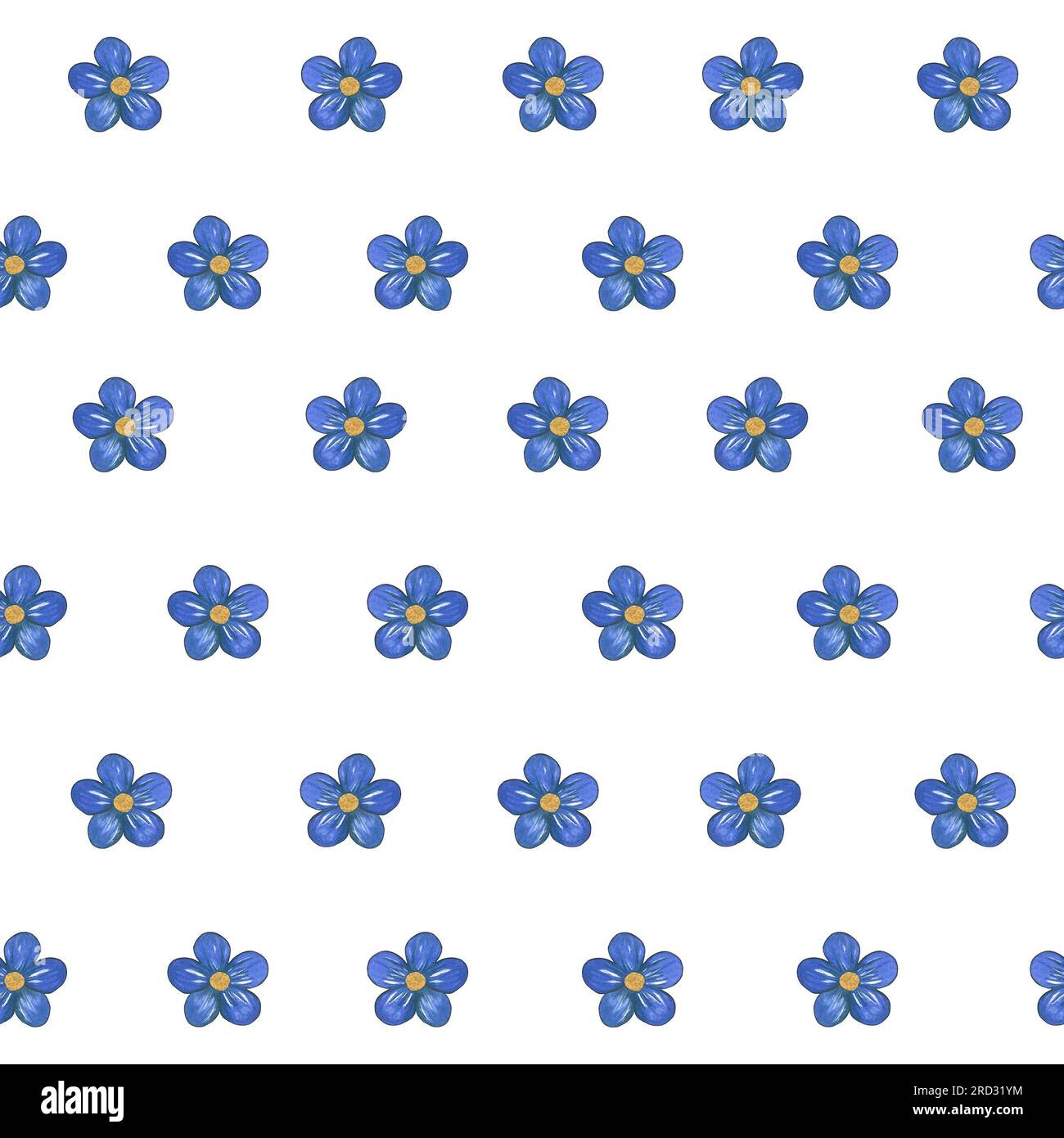 Die blaue Blume wird von Hand in Aquarellen dargestellt. Nahtloses Muster für das Design von Drucken, Postkarten, Einladungen Stockfoto