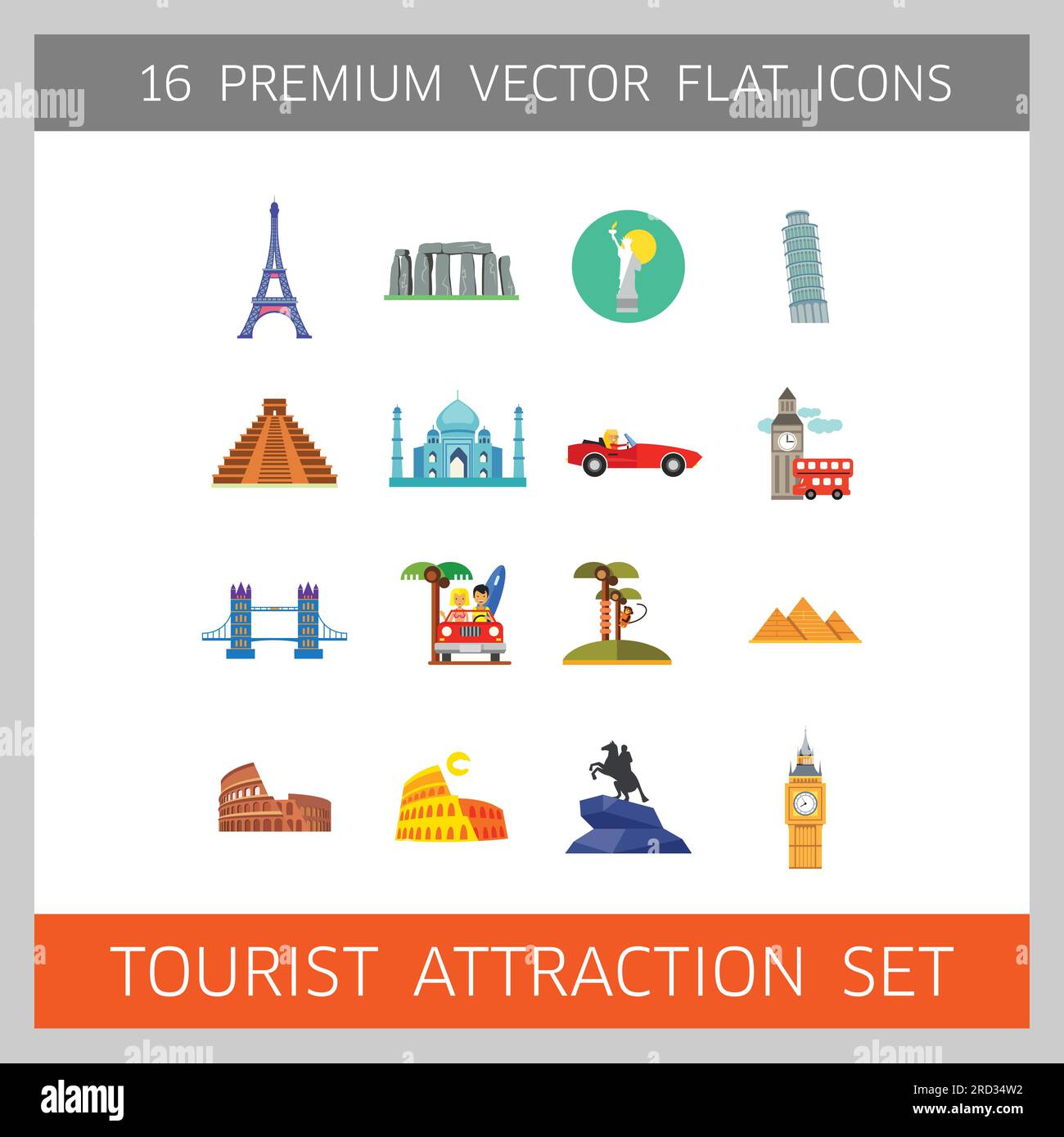 Touristenattraktion Icons Set Stock Vektor