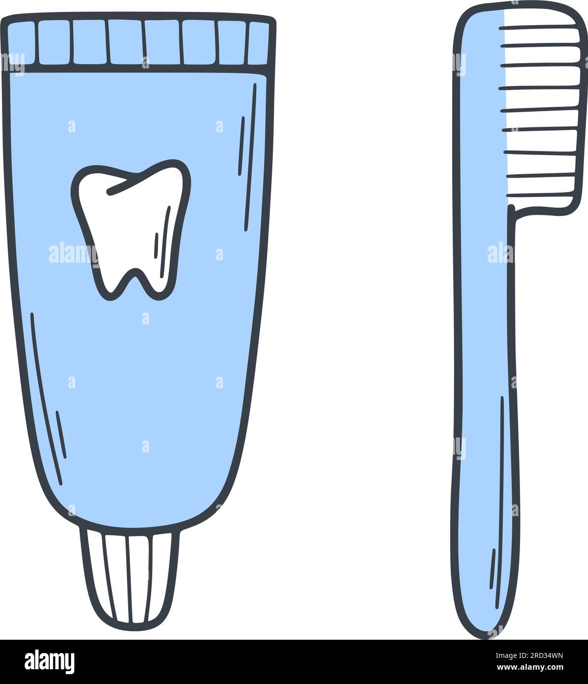 Von Hand gezeichnetes Symbol für Zahnpasta und Zahnbürste Stock Vektor