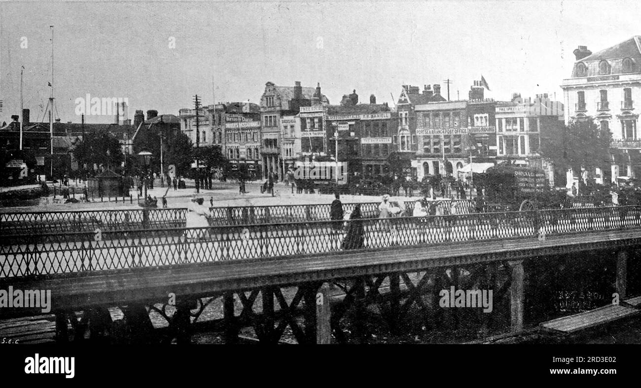 Das harte, Portsea, mit vielen Gebäuden am Ufer, Originalfoto von West. 1908. Aus einer Sammlung gedruckter Anzeigen und Fotografien aus dem Jahr 1908, die sich auf die Gebiete Southsea und Portsmouth in Hampshire, England, beziehen. Einige der Originale waren kaum größer als die Snapshot-Größe und die Qualität war variabel. Stockfoto