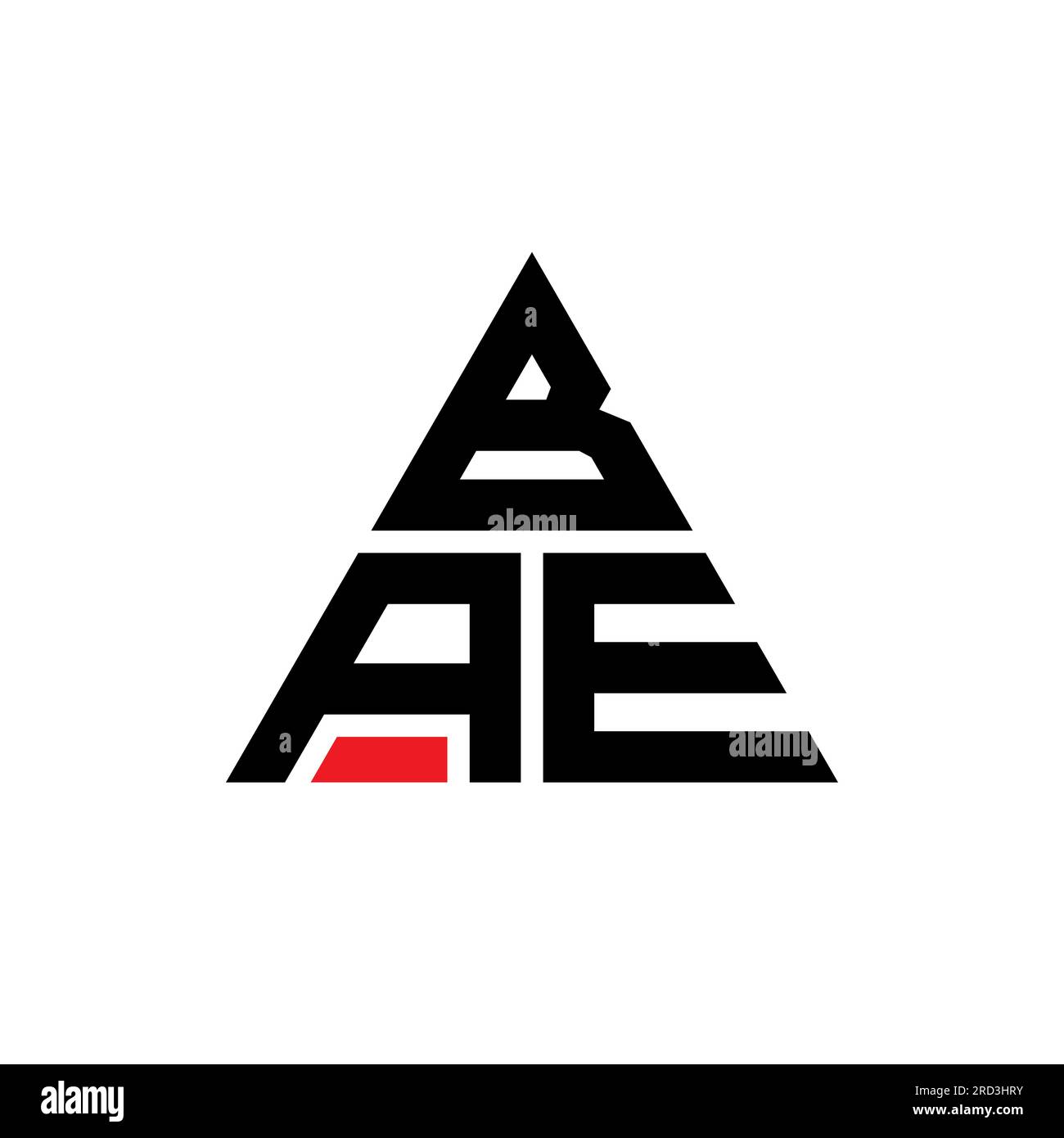 BAE-Logo mit Dreiecksbuchstaben und Dreiecksform. Monogramm mit BAE-Dreieck-Logo. BAE-Dreieck-Vektor-Logo-Vorlage mit roter Farbe. BAE Triangul Stock Vektor