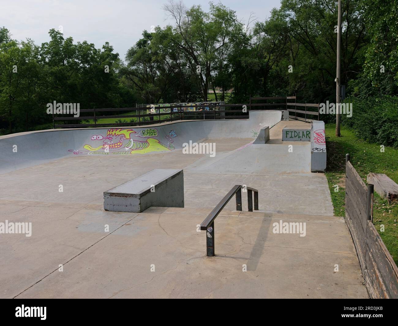 Lawrence, Kansas - 17. Juli 2023: Centennial Skate Park auf der ROCKLEDGE Road in Lawrence, KS Stockfoto