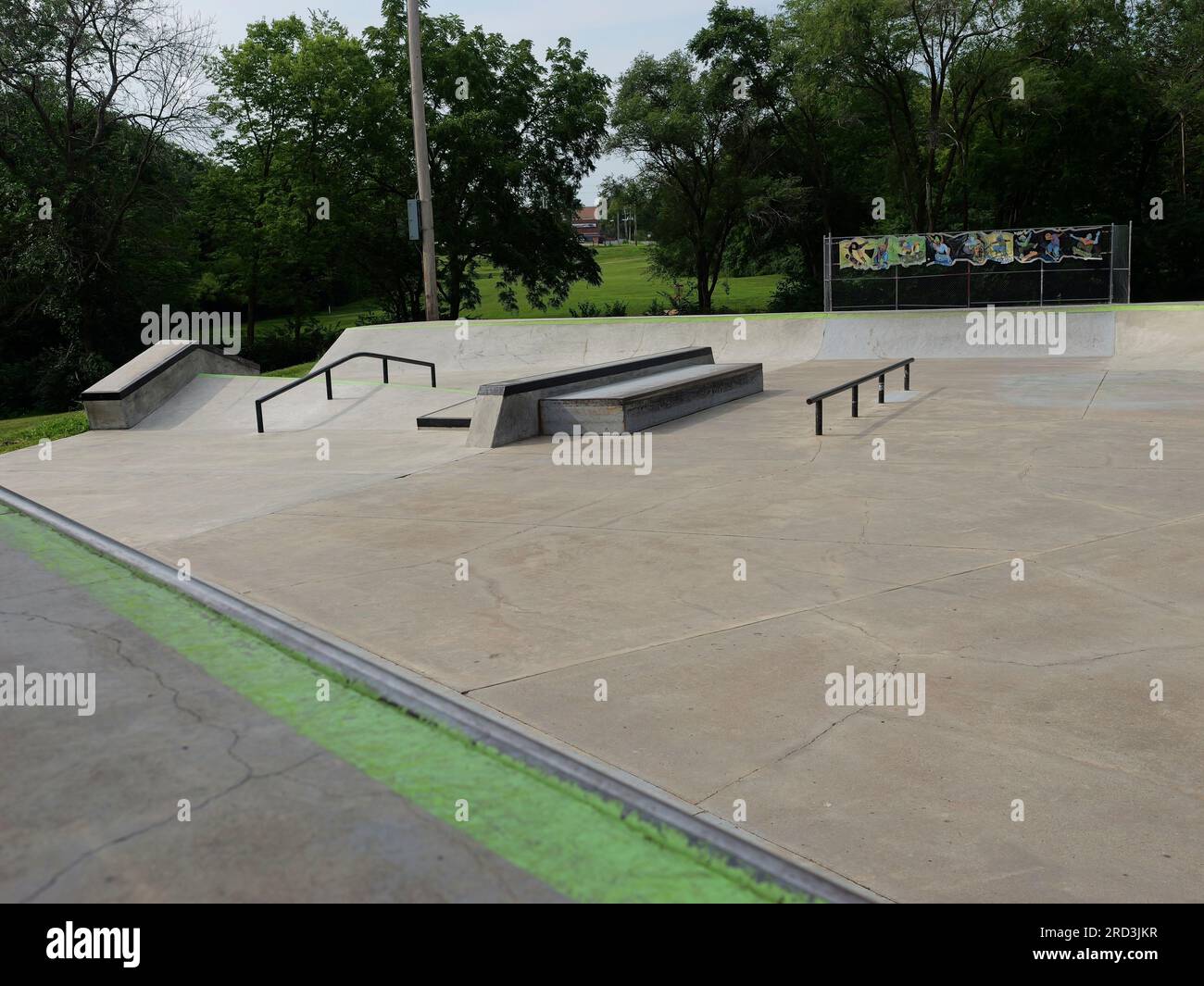 Lawrence, Kansas - 17. Juli 2023: Centennial Skate Park auf der ROCKLEDGE Road in Lawrence, KS Stockfoto