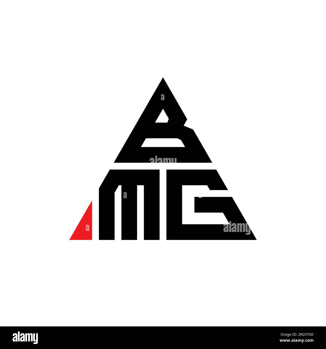 BMG-Logo mit Dreiecksbuchstaben und Dreiecksform. Monogramm mit BMG-Dreieck-Logo. BMG-Dreieck-Vektor-Logo-Vorlage mit roter Farbe. BMG Triangul Stock Vektor