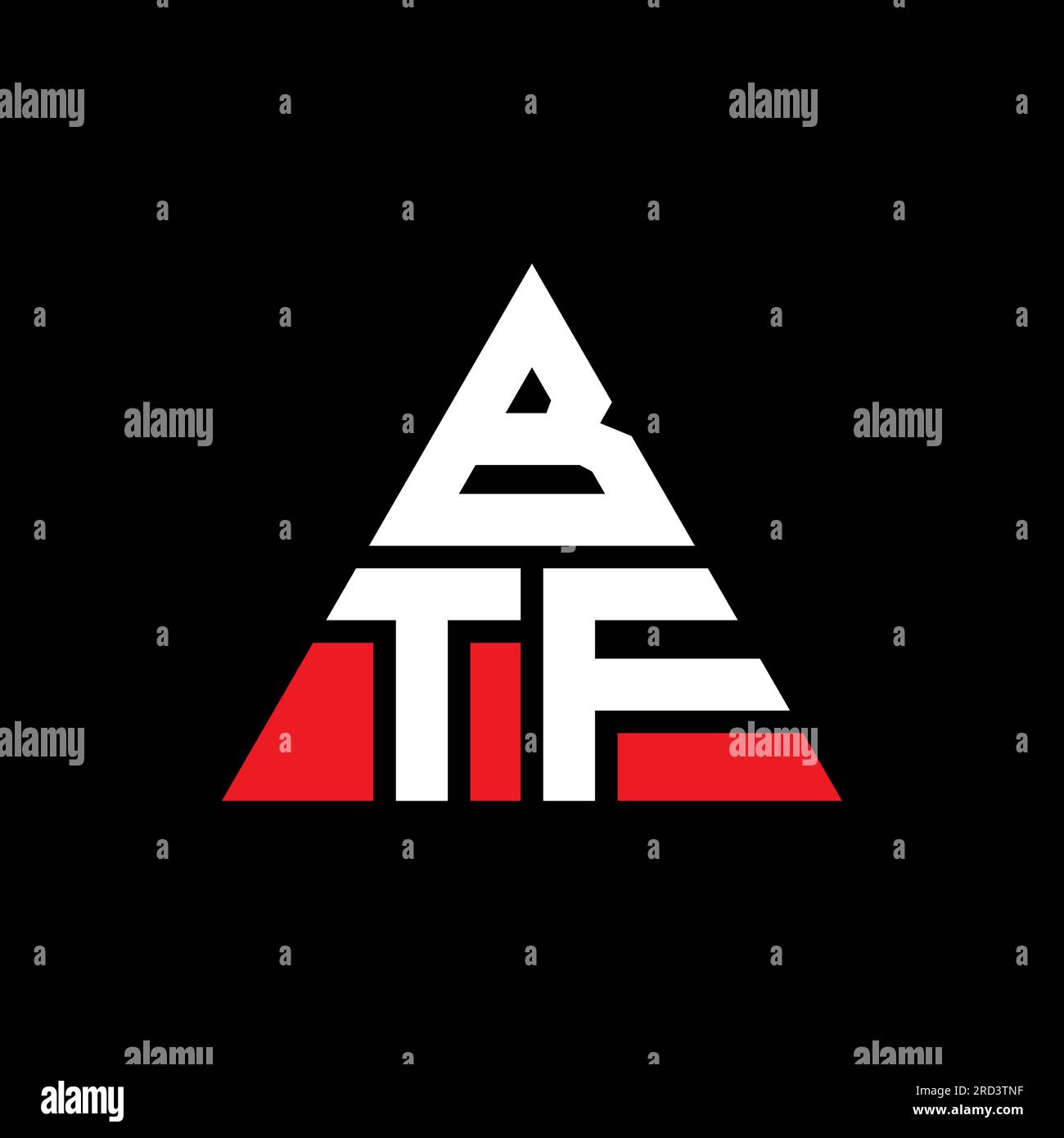 BTF-Logo mit Dreiecksbuchstaben und Dreiecksform. BTF-Dreieck-Logo-Monogramm. BTF-dreieckige Vektor-Logo-Vorlage mit roter Farbe. BTF Triangul Stock Vektor