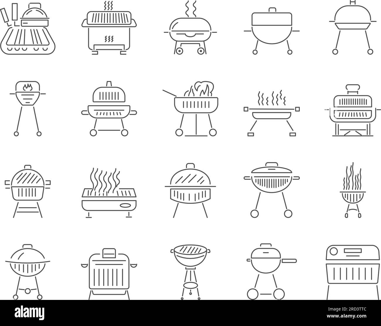 Barbecue Icons Set. Grillrestaurant, Picknick, Grillgerichte. Bearbeitbare Kontur. Vektorsammlung Für Einfache Symbole Stock Vektor