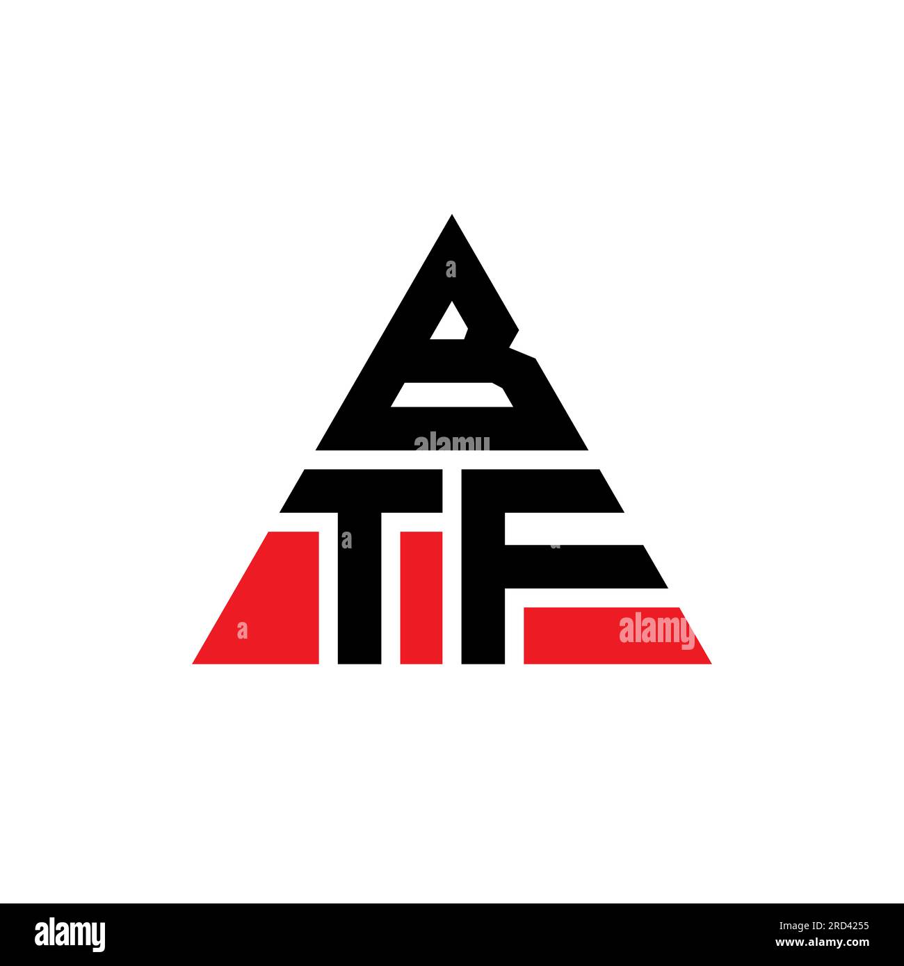 BTF-Logo mit Dreiecksbuchstaben und Dreiecksform. BTF-Dreieck-Logo-Monogramm. BTF-dreieckige Vektor-Logo-Vorlage mit roter Farbe. BTF Triangul Stock Vektor