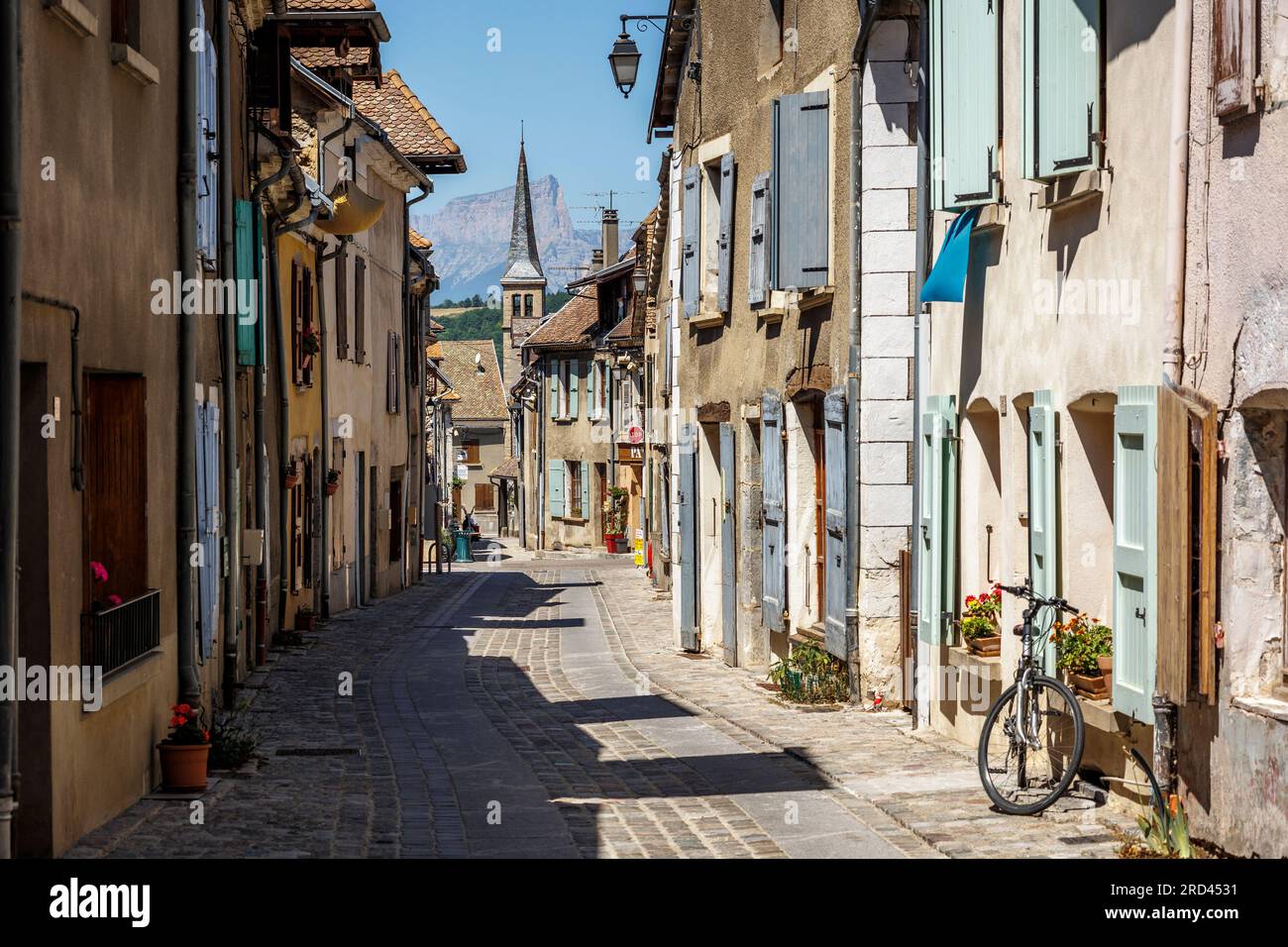Häuser entlang der Rue du Bourg in Mens Trieves Grenoble Isere Auvergne-Rhone-Alpes Frankreich Stockfoto