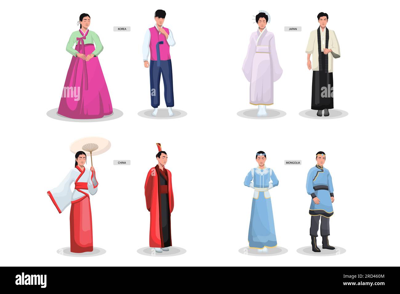 Asiatische traditionelle Kostüme Stock Vektor