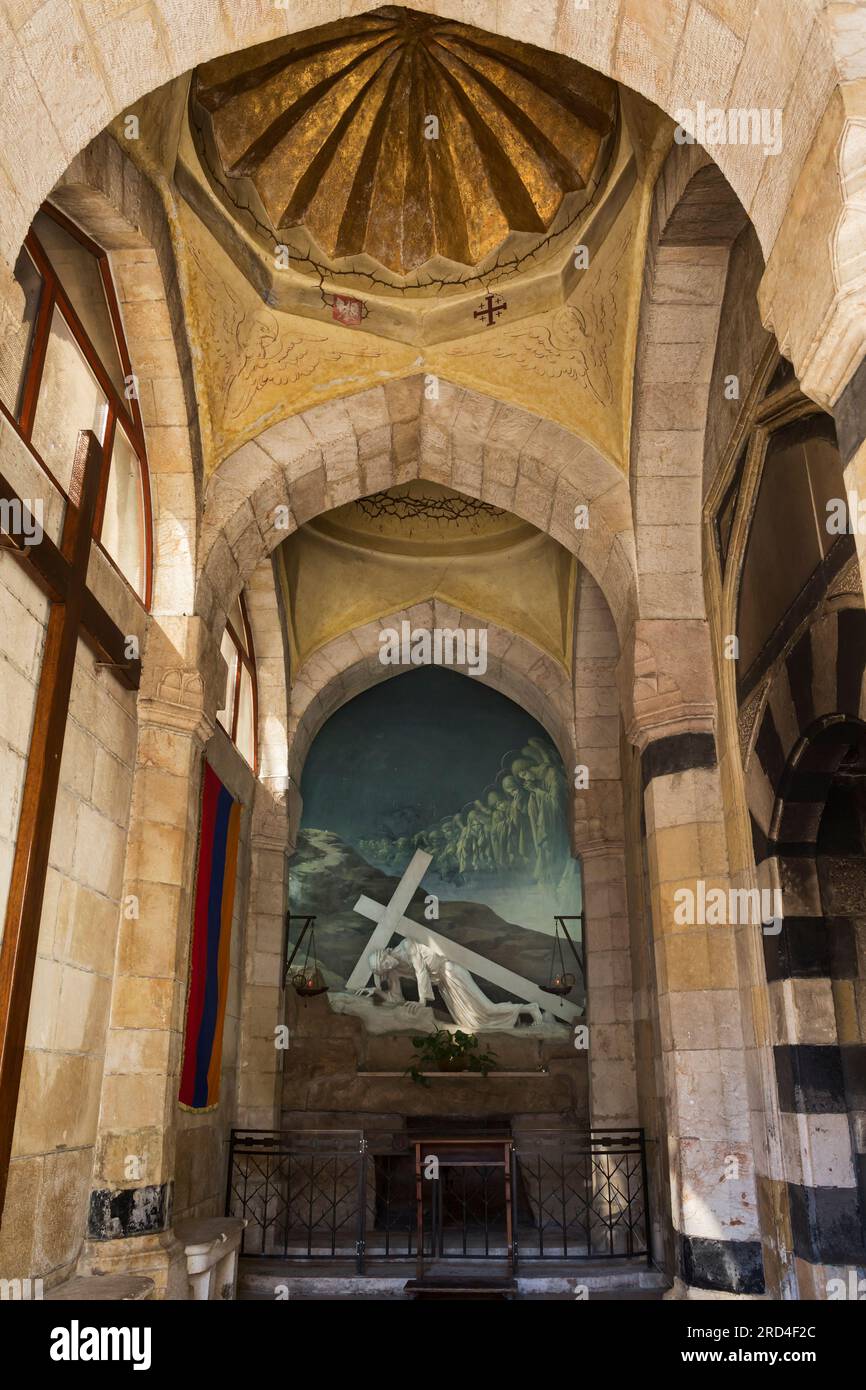 Vertikale Ansicht des 3. Bahnhofs der Via Dolorosa im armenischen Patriarchat Jerusalem, Armenisches Viertel der Altstadt von Jerusalem, Israel Stockfoto