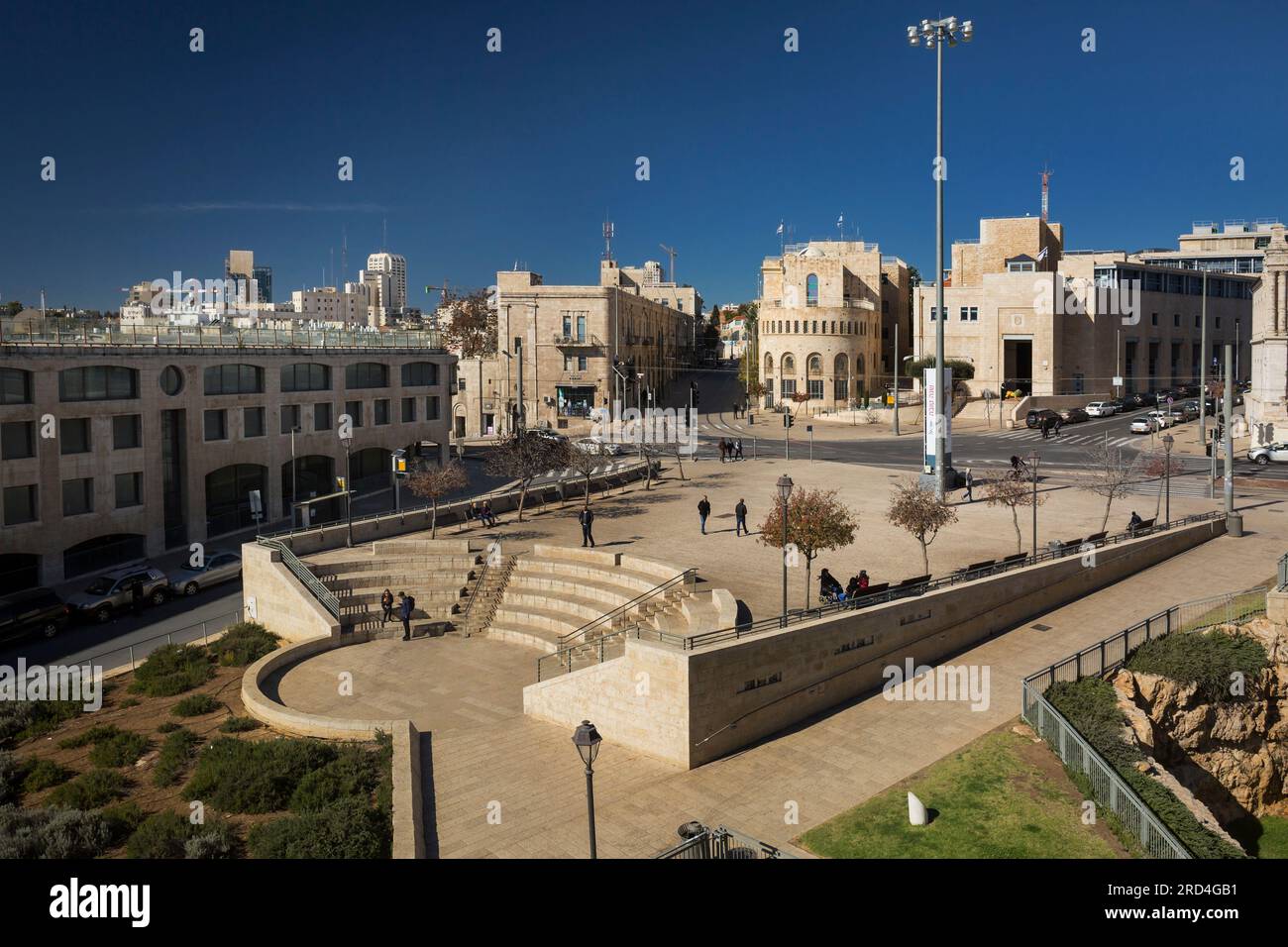 Panoramablick aus der Vogelperspektive auf den Allenby-Platz (oder IDF-Platz) in Jerusalem, Israel Stockfoto