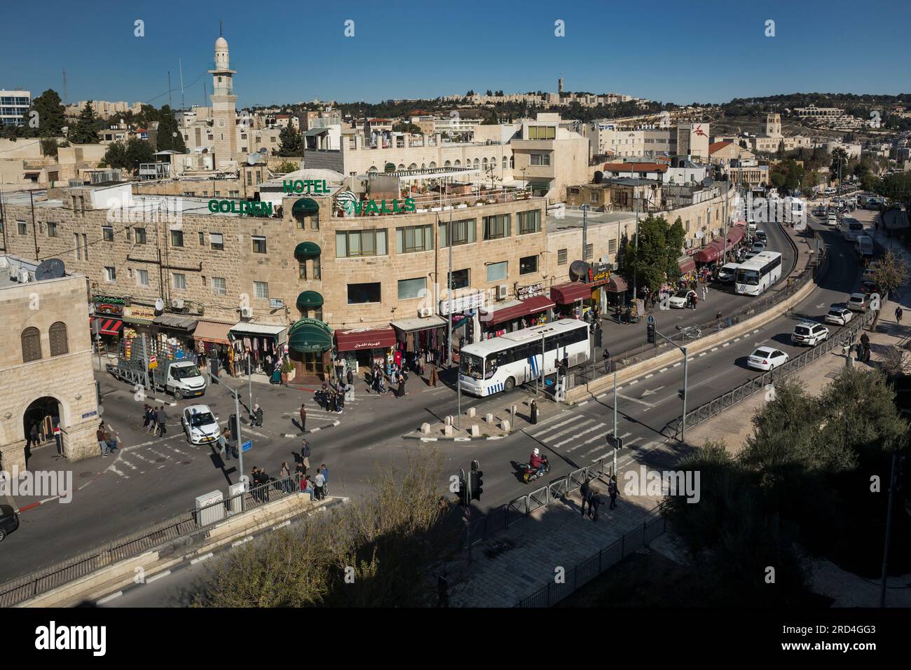 Panoramablick auf die Sultan Suleiman St. in Ost-Jerusalem, Israel Stockfoto