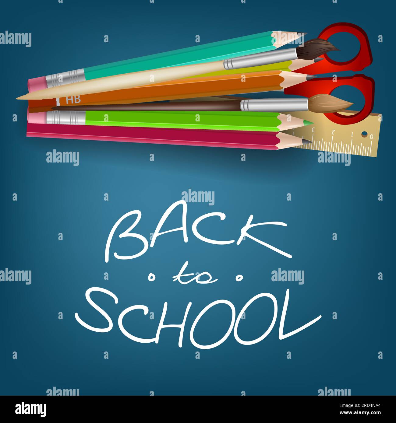 Schriftzug von der Schule mit bunten Materialien Stock Vektor