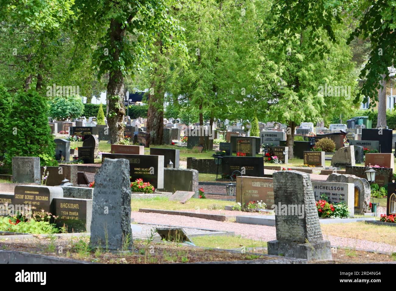 Der Lutherische Friedhof in Karjaa/Karis in der Region Uusimaa in Südfinnland Stockfoto