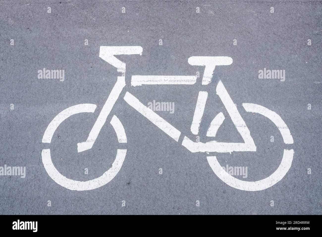 Weißes grafisches Bild eines Fahrrads auf einem Radweg Stockfoto