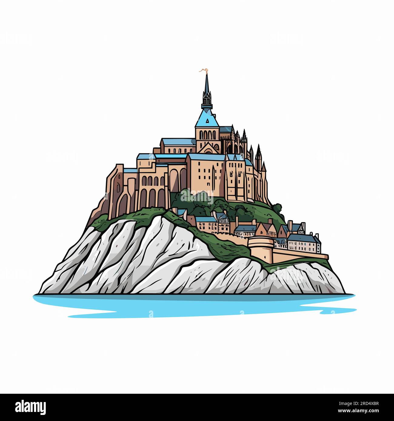 Mont Saint Michel. Mont Saint-Michel, handgemalte Comic-Illustration. Vektor-Doodle-Zeichentrickfilm-Illustration Stock Vektor