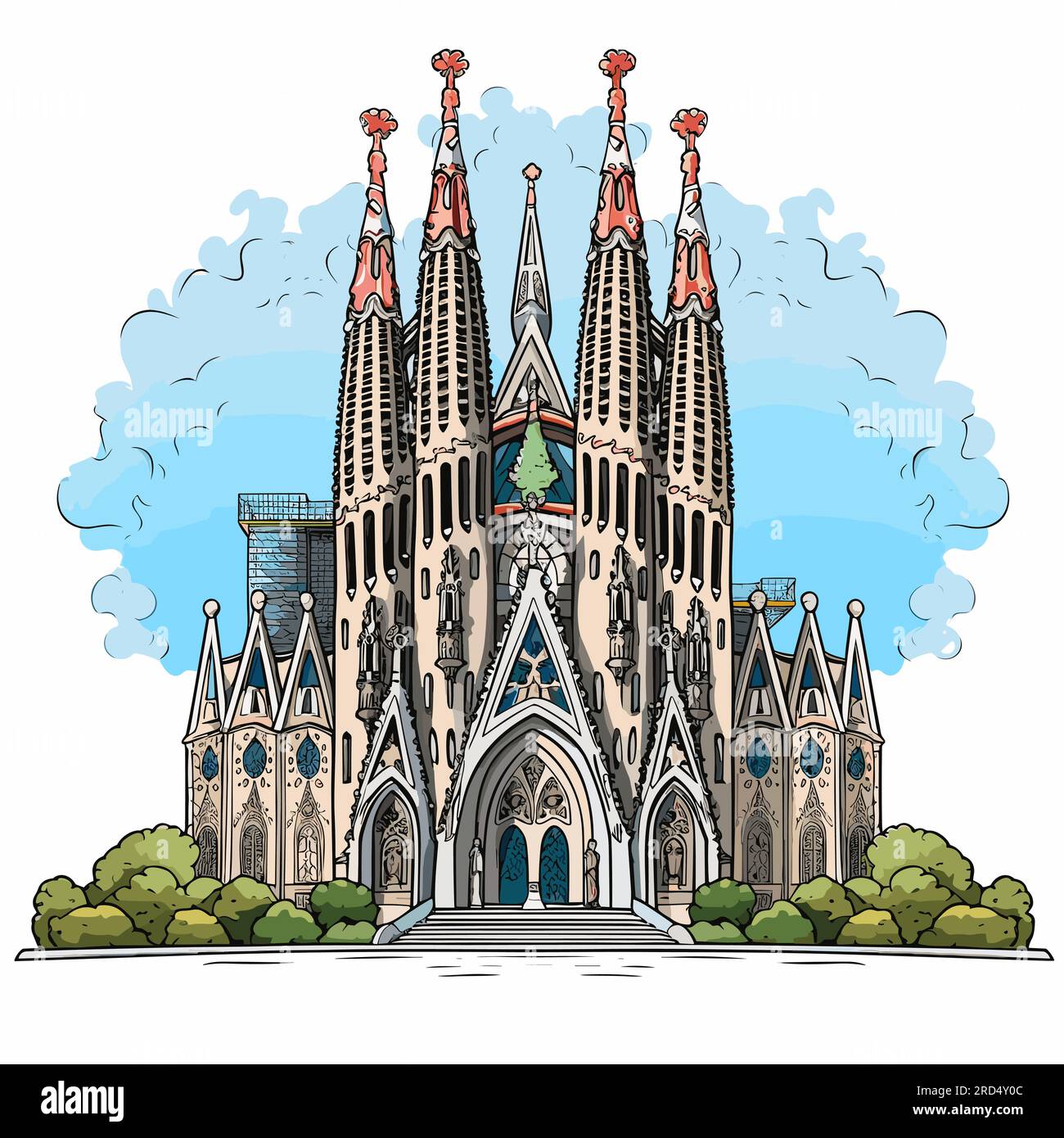 Sagrada Familia. Sagrada Familia, handgemalte Comic-Illustration. Vektor-Doodle-Zeichentrickfilm-Illustration Stock Vektor