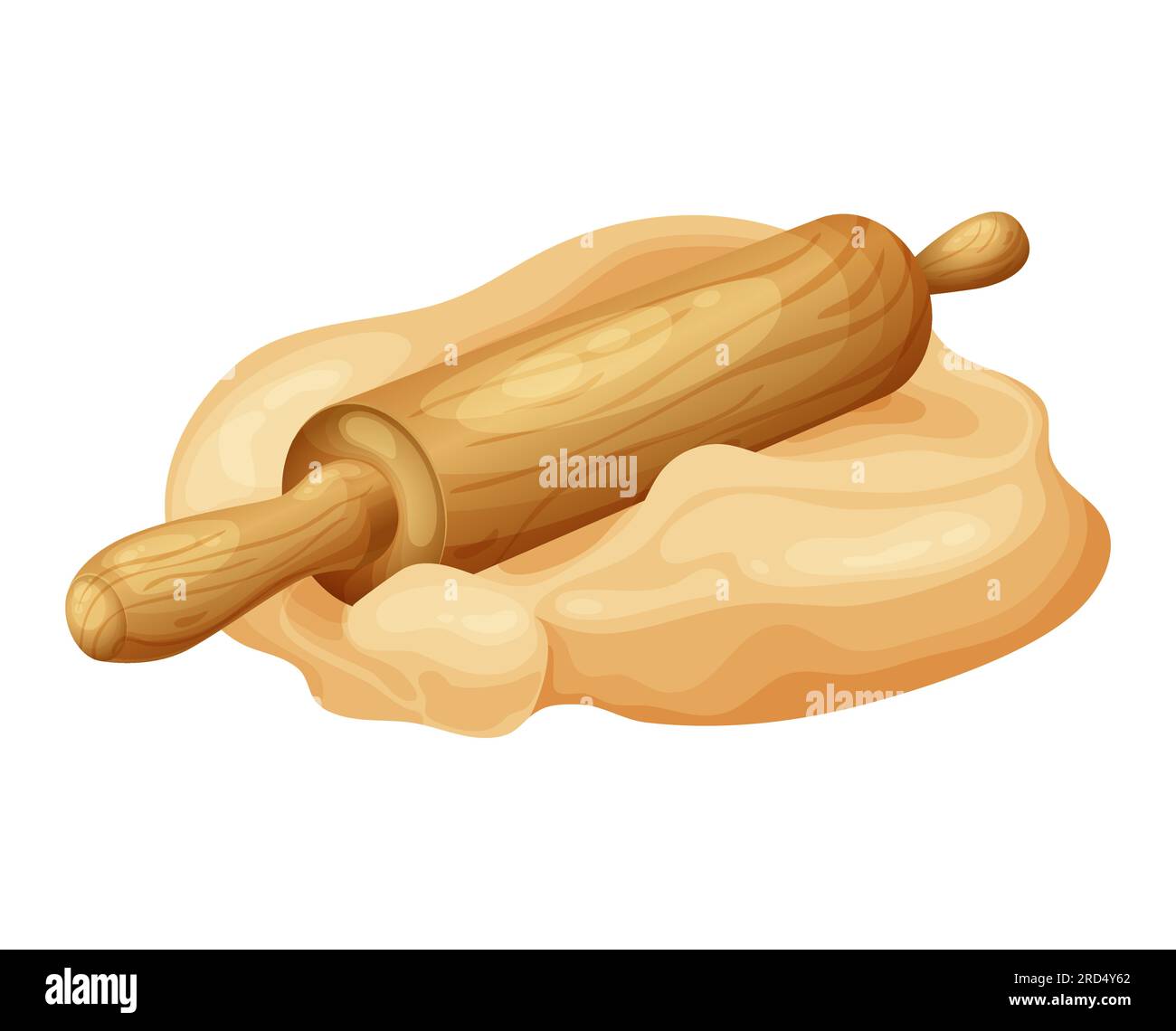 Frischer Rohteig zum Backen. Hausgemachtes, leckeres Brot. Karikatur aus hölzernen Küchen-Rollnadeln. Vektordarstellung für Menü, Café, Restaurant Stock Vektor