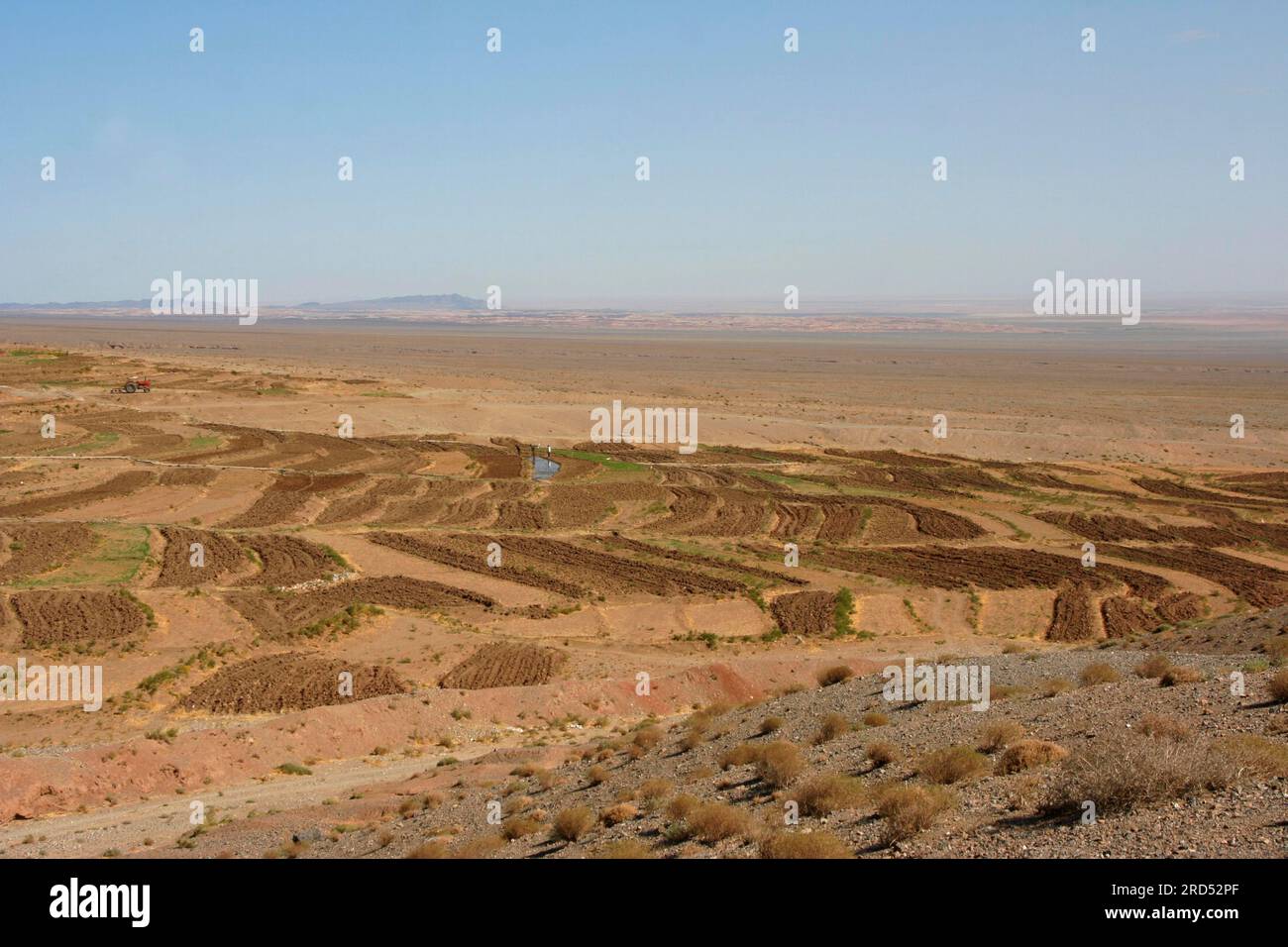 Bewässerung wird verwendet, um die Landwirtschaft aus der Kavir-Wüste im Iran zu vertreiben Stockfoto