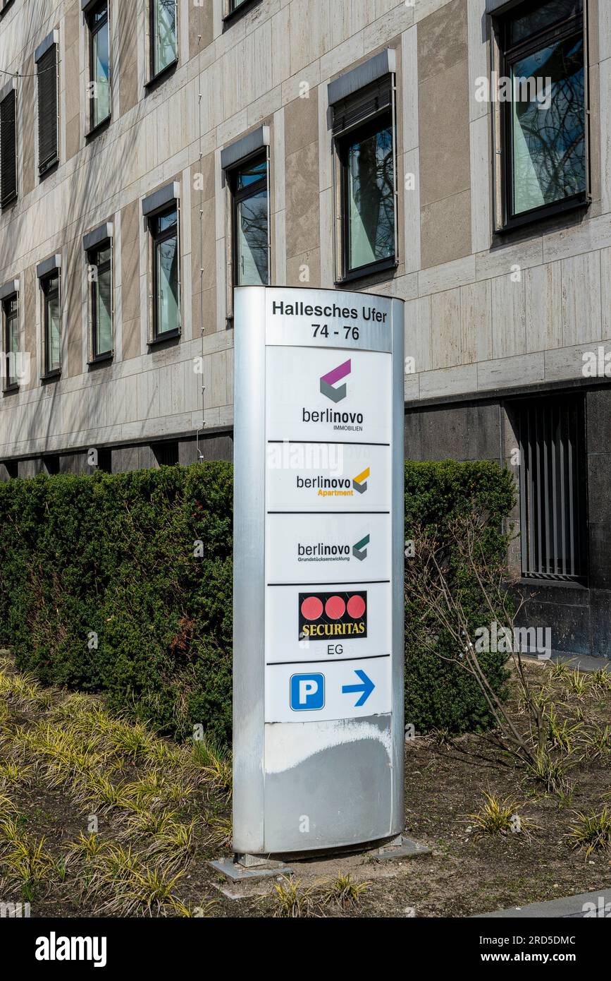 Firmensitz Berlin Logo und Securitas in Halleschen Ufer, Berlin-Kreuzberg, Deutschland Stockfoto