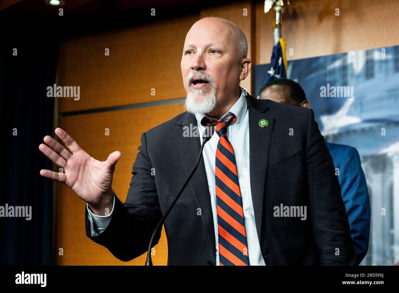 18. Juli 2023, Washington, District of Columbia, USA: USA Repräsentant CHIP ROY (R-TX), der auf einer Pressekonferenz über einen Kompromissvorschlag zum DCA-Gesetz zur Regulierung von Flügen am Reagan National Airport im US-Kapitol sprach. (Kreditbild: © Michael Brochstein/ZUMA Press Wire) NUR REDAKTIONELLE VERWENDUNG! Nicht für den kommerziellen GEBRAUCH! Stockfoto