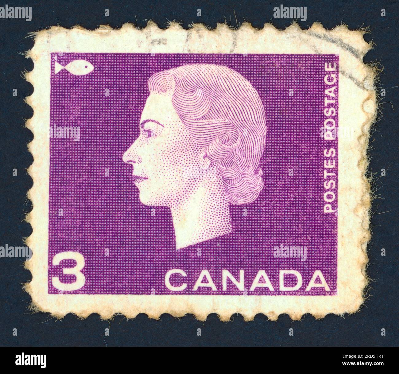 Königin Elisabeth II Briefmarke, ausgestellt in Kanada in den 1960er Jahren Stockfoto