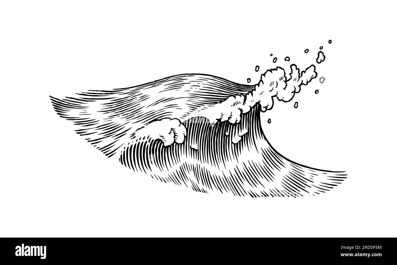 Atlantische Flutwellen. Alte, gravierte Etiketten mit handgezeichneter Gravur. Marine und Nautik oder Meer, Meereshintergrund für Banner oder Poster Stock Vektor