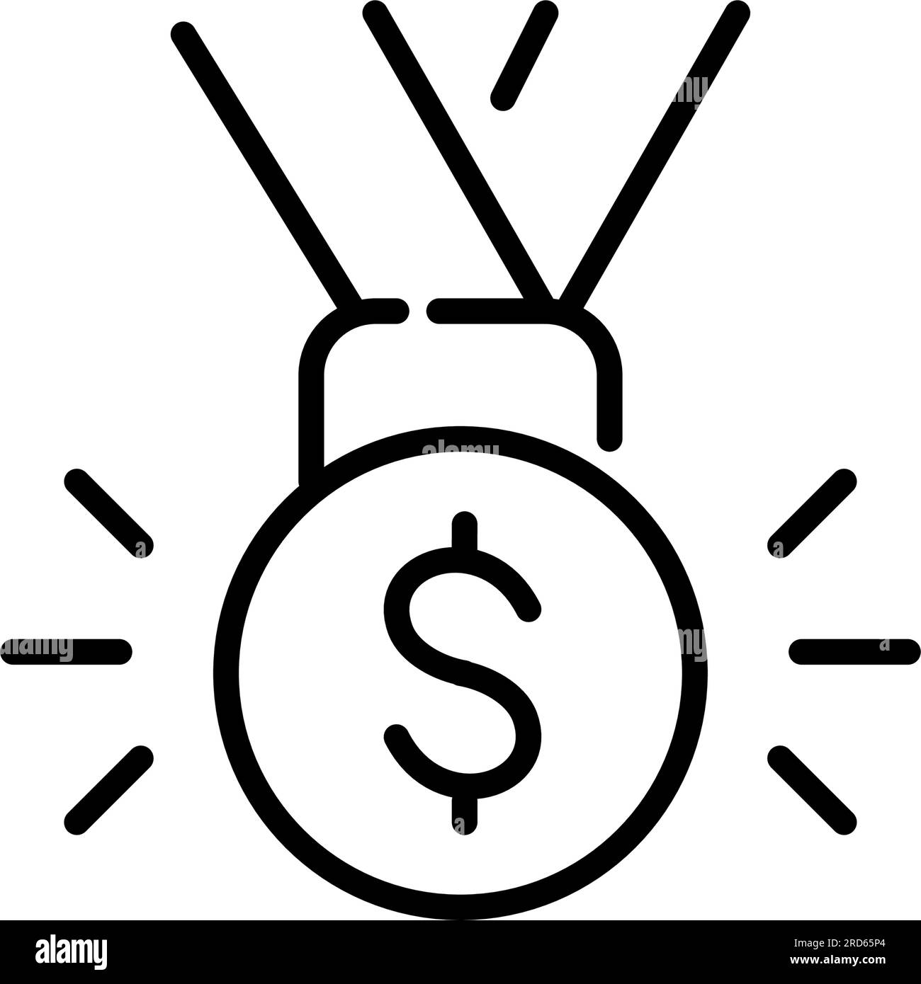 Belohnung. Glänzende Medaille mit Dollarzeichen. Kundenbindungsprogramm. Pixelgenaue, bearbeitbare Kontur Stock Vektor