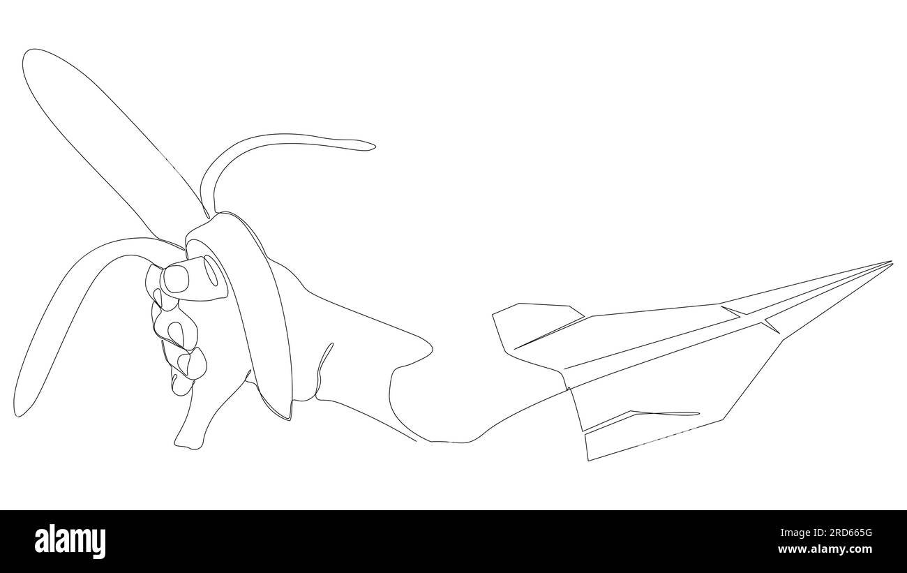 Eine durchgehende Linie von Paper Airplane mit Banane. Vektorkonzept zur Darstellung dünner Linien. Kontur Zeichnen kreativer Ideen. Stock Vektor