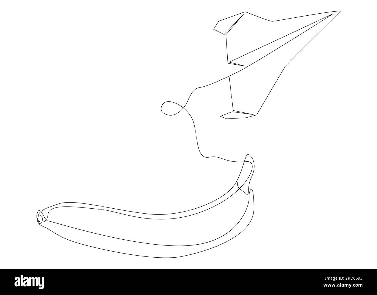 Eine durchgehende Linie von Paper Airplane mit Banane. Vektorkonzept zur Darstellung dünner Linien. Kontur Zeichnen kreativer Ideen. Stock Vektor