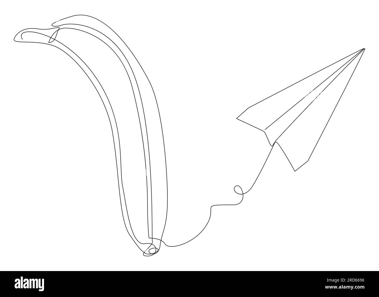 Eine durchgehende Linie von Paper Airplane mit Banane. Vektorkonzept zur Darstellung dünner Linien. Kontur Zeichnen kreativer Ideen. Stock Vektor