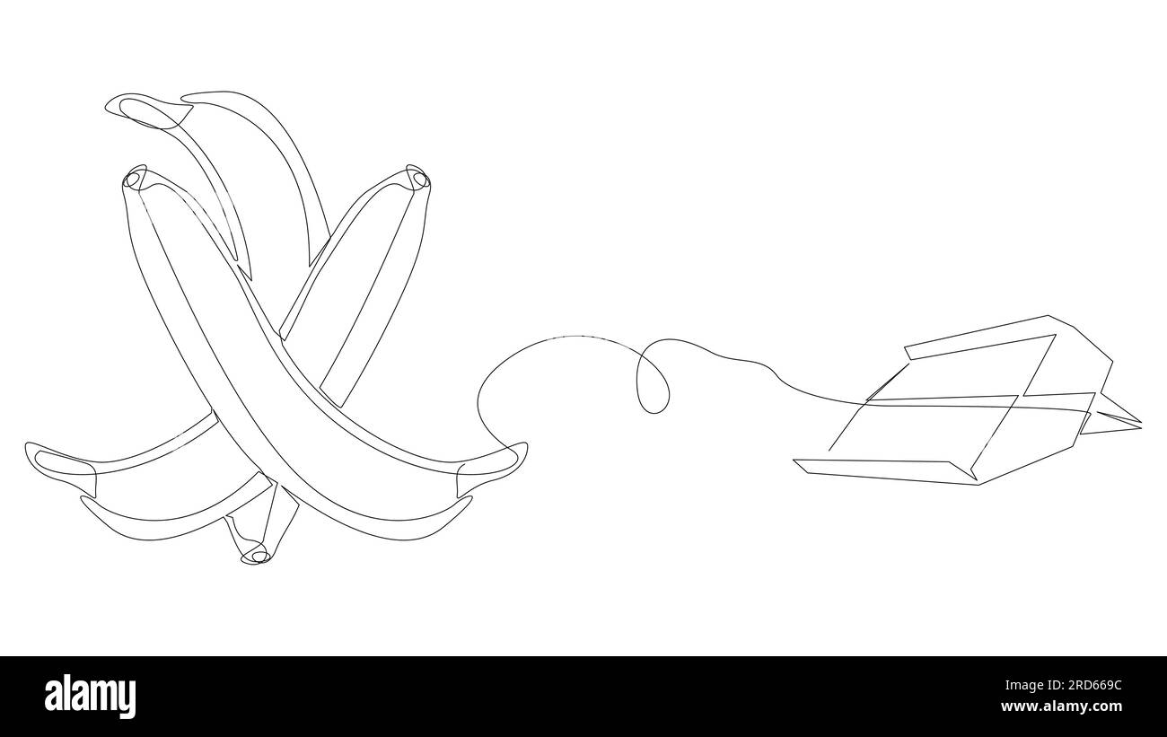 Eine durchgehende Linie von Paper Airplane mit Banane. Vektorkonzept zur Darstellung dünner Linien. Kontur Zeichnen kreativer Ideen. Stock Vektor
