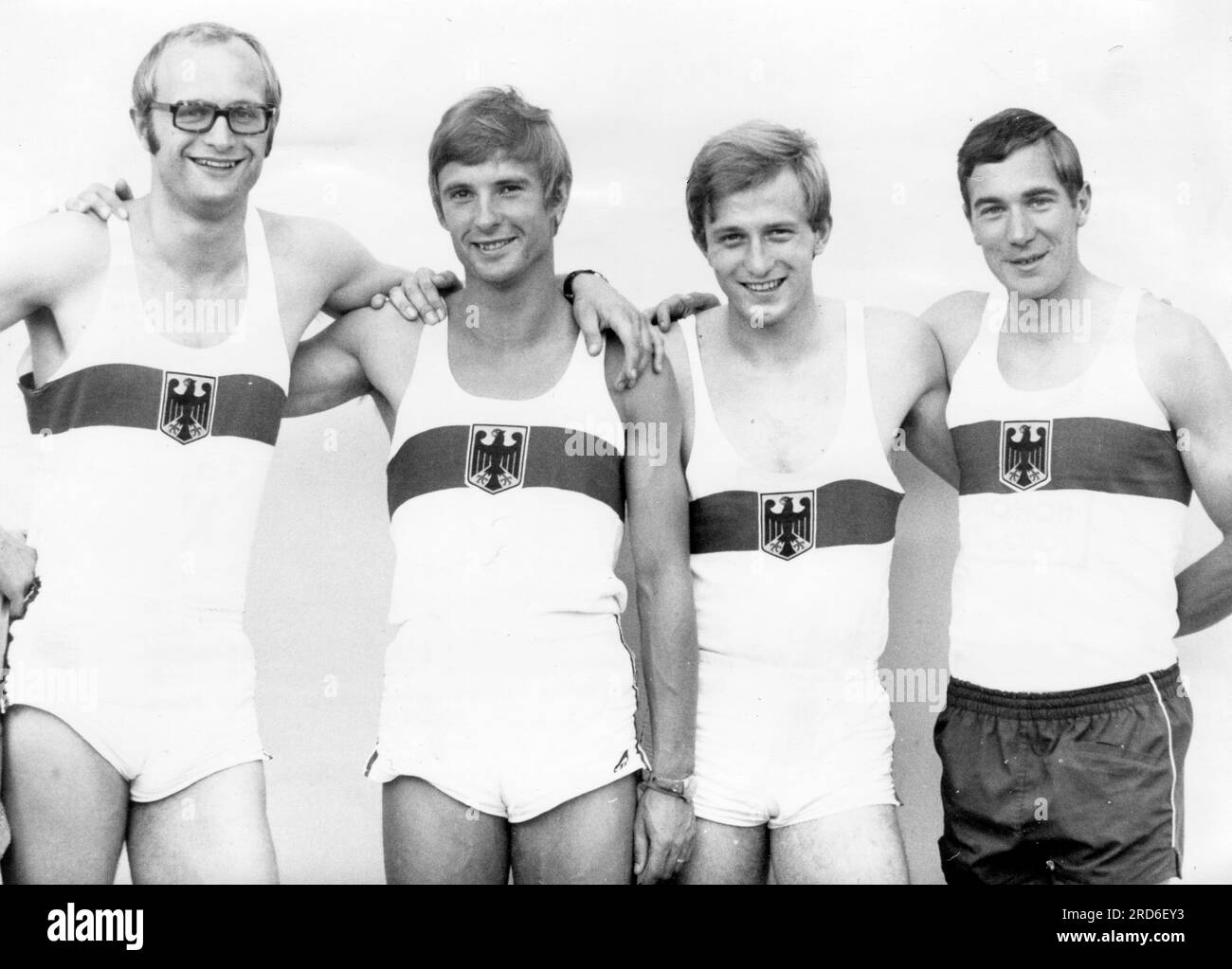 Sport, Europäische Leichtathletik-Meisterschaft 1969, Laufen, Männer, 4 x 100 Meter Staffel, westdeutsche Mannschaft, ZUSÄTZLICHE-RECHTE-FREIGABE-INFO-NICHT-VERFÜGBAR Stockfoto