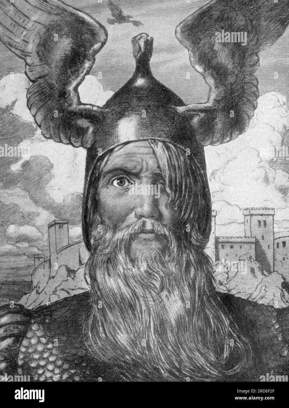 Odin (Woden), germanischer Gott, Kostümdesign für „der Ring des Nibelungen“ von Richard Wagner, ZUSÄTZLICHE-RECHTE-FREIGABE-INFO-NICHT-VERFÜGBAR Stockfoto