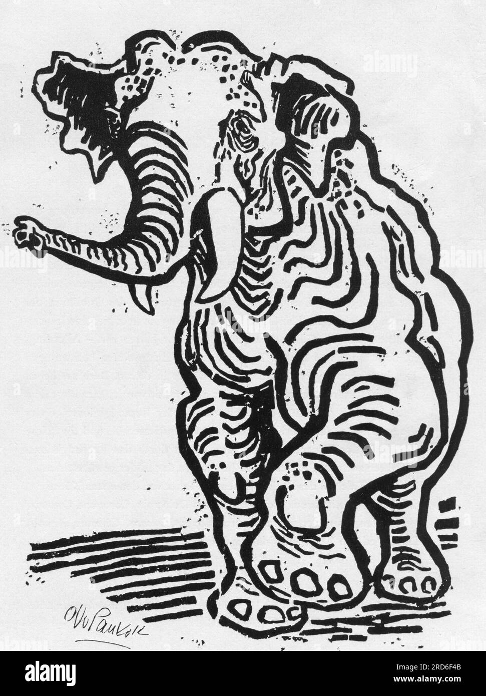 zoologie / Tiere, Proboscidean, Elefant, Elefant, Holzschnitt, Von Otto Pankok (1893 - 1966), 1939, ADDITIONAL-RIGHTS-CLEARANCE-INFO-NOT-AVAILABLE Stockfoto