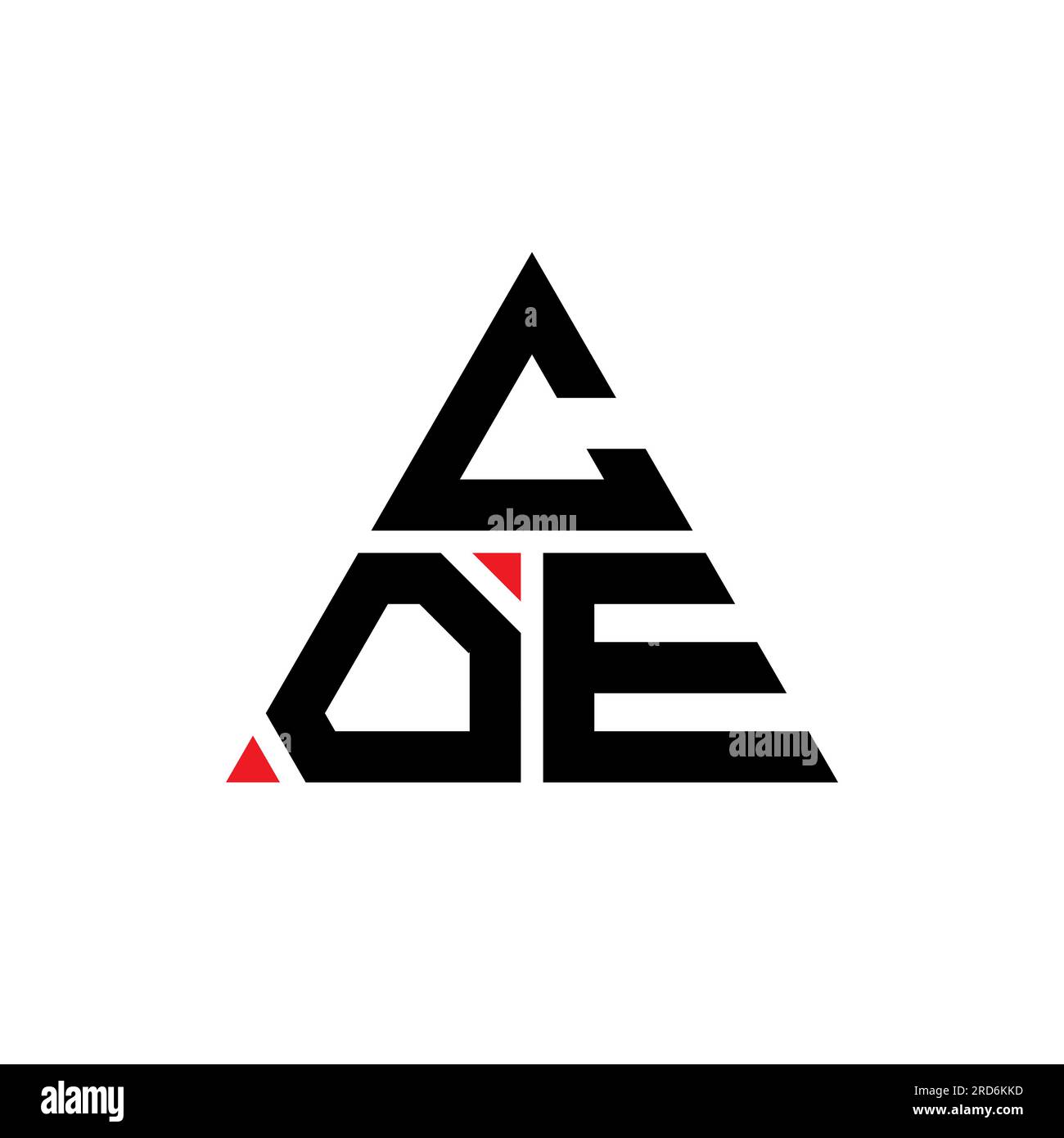 „Coe“-Logo mit Dreiecksbuchstaben und Dreiecksform. Monogramm mit Coe-Dreieck-Logo. COE-Dreieck-Vektor-Logo-Vorlage mit roter Farbe. Coe Triangul Stock Vektor