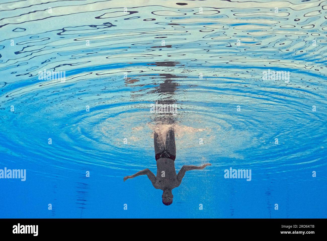 Quentin Rakotomalala, France, competes in the men's solo free final of artistic swimming at the World Swimming Championships in Fukuoka, Japan, Wednesday, July 19, 2023. (AP Photo/David J. Phillip) Stockfoto