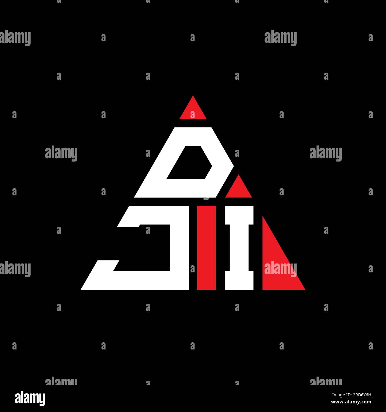 DJI-Logo mit dreieckigem Buchstaben in Dreiecksform. Monogramm mit DJI-Dreieck-Logo. DJI-dreieckige Vektor-Logo-Vorlage mit roter Farbe. DJI Triangul Stock Vektor