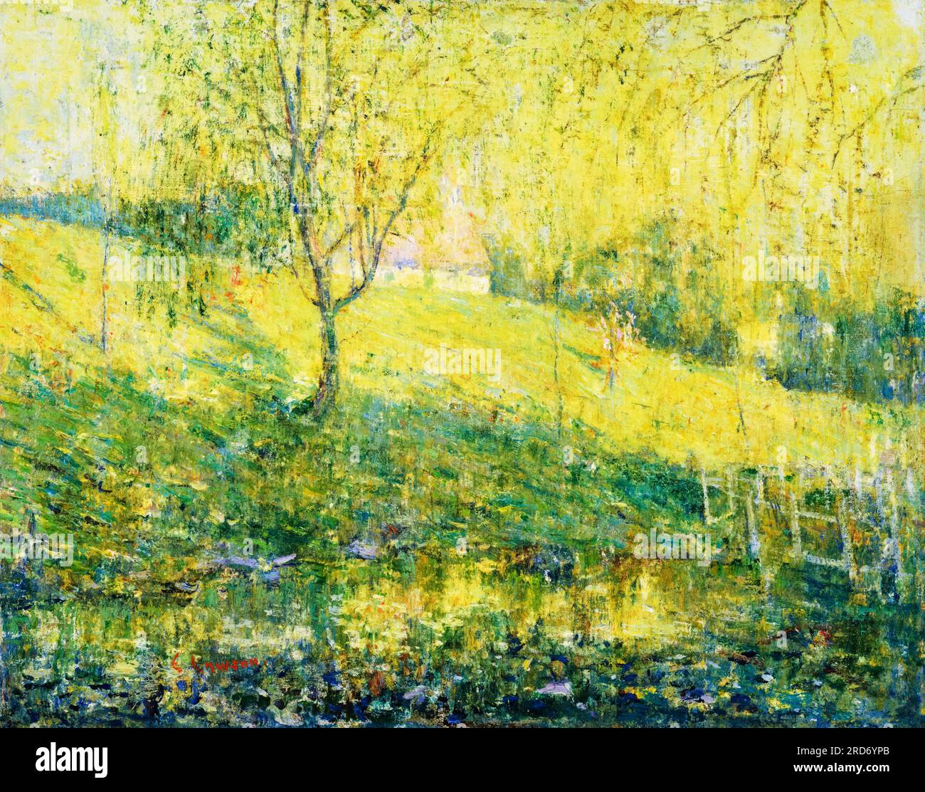 Ernest Lawson, Frühling, Landschaftsmalerei in Öl auf Leinwand auf Platte, ca. 1913 Stockfoto