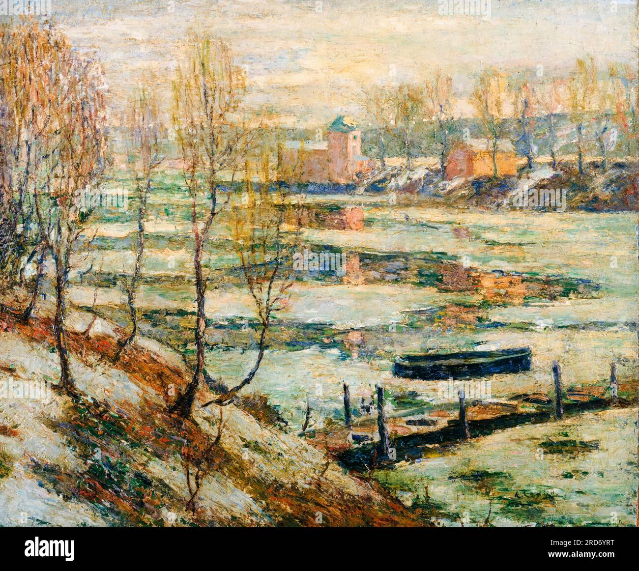 Ernest Lawson, Ice in the River, Landschaftsmalerei in Öl auf Leinwand auf Holz, ca. 1907 Stockfoto