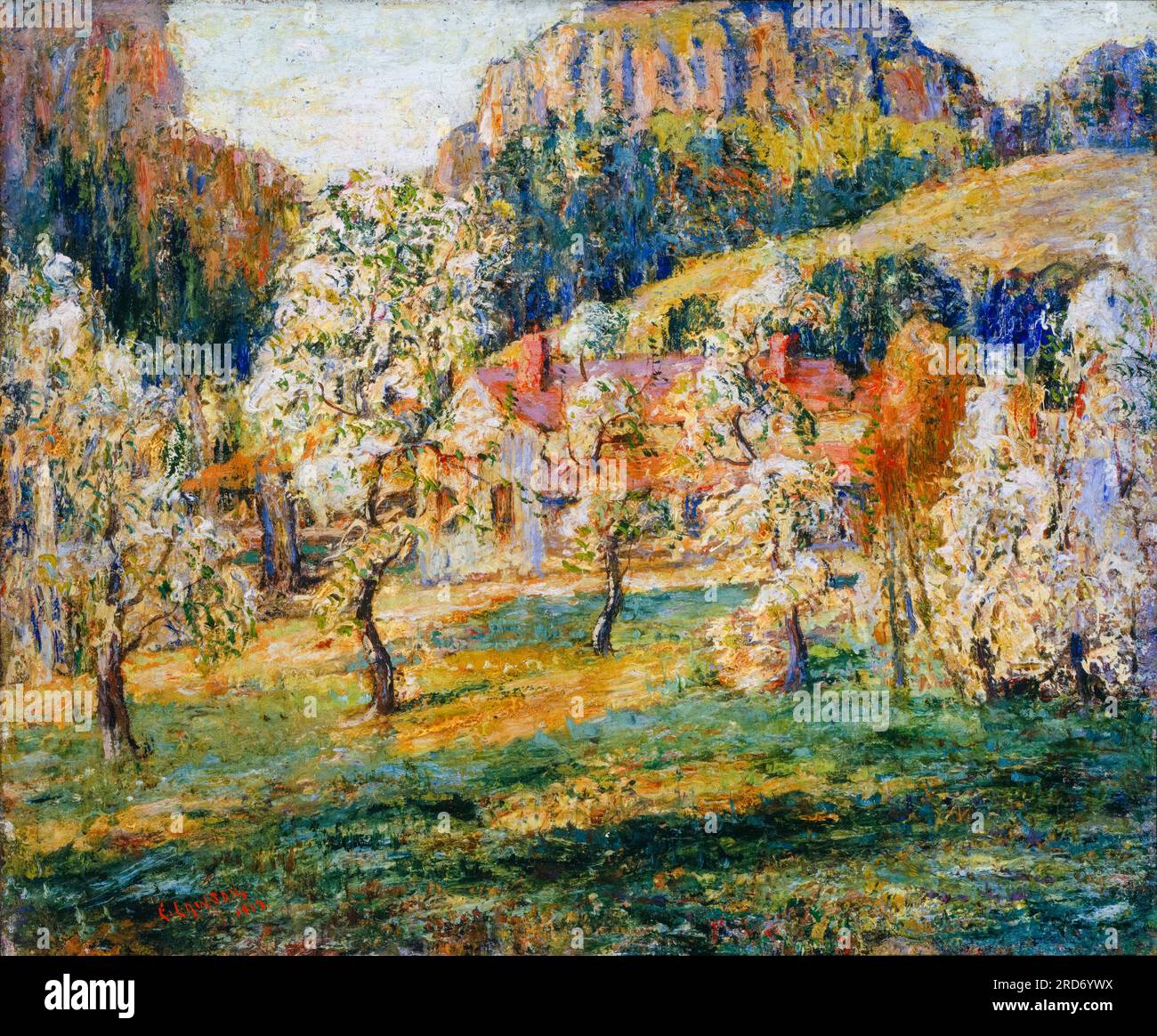 Ernest Lawson, May in the Mountains, Landschaftsmalerei in Öl auf Leinwand, montiert auf Platte, 1919 Stockfoto
