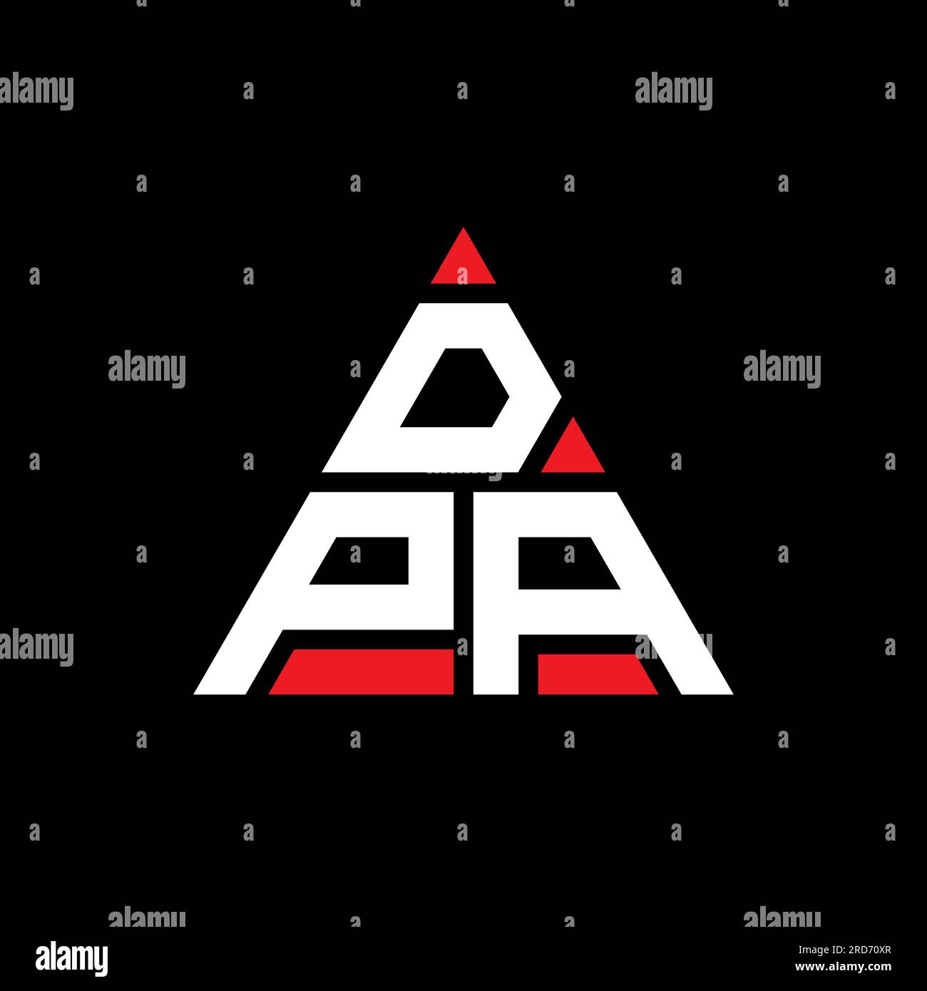 DPA-Logo mit dreieckigem Buchstaben in Dreiecksform. DPA-Dreieck-Logo-Monogramm. DPA-dreieckige Vektorvorlage mit roter Farbe. DPA Triangul Stock Vektor