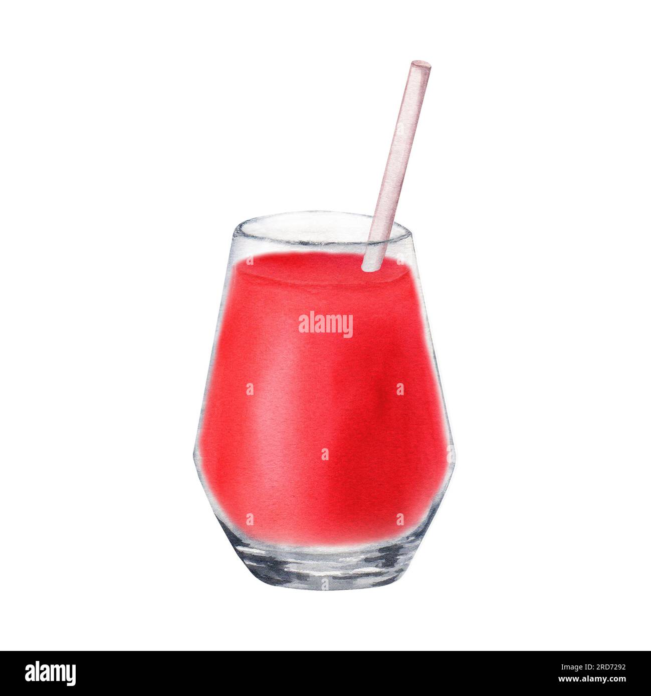 Ein Glas frischen Tomatensaft mit einem Strohhalm. Handgezeichnete ...
