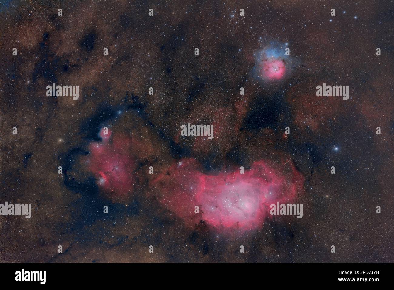 M8, M20, NGC6559 - Sagittarius Triplett im Sternbild Sagittarius Stockfoto